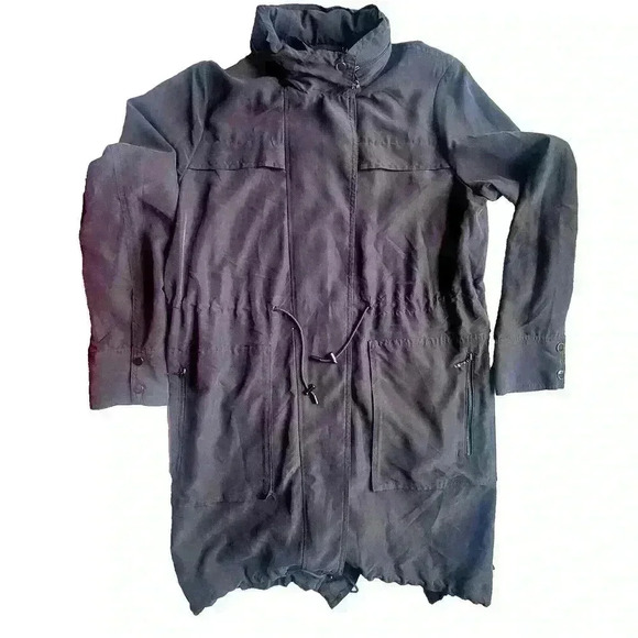Elie Tahari Daria Drawcord Utility Jacket Lightweight Midi Anorak Size Medium - Picture 1 of 16